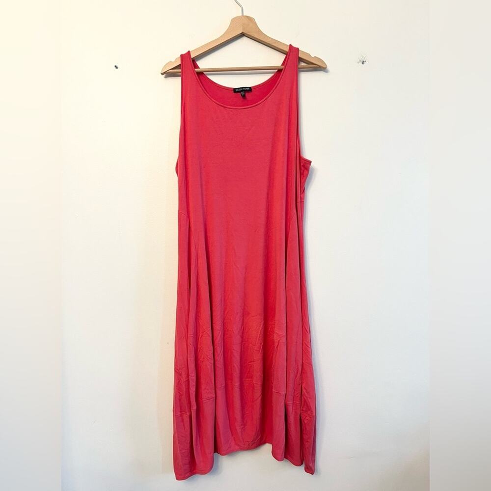 Eileen fisher scoop neck jersey knit dress lagenlook layering summer dress coral